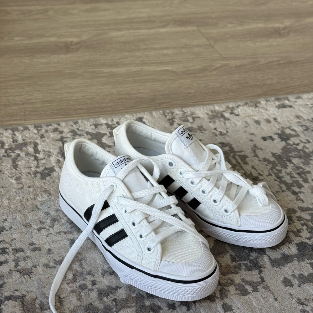 adidas Kids White Sneakers with Black Stripes